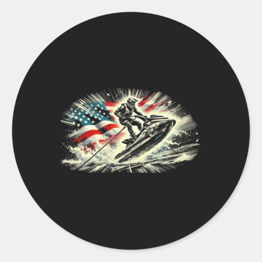 Sticker Rond Super Ski pour hommes femmes skieurs drapeau améri (Devant)