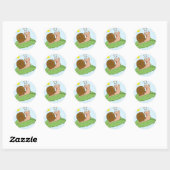Sticker Rond Super Snail souriant sur sa feuille (Feuille)