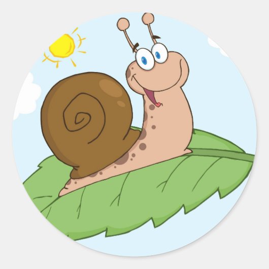 Sticker Rond Super Snail souriant sur sa feuille (Devant)