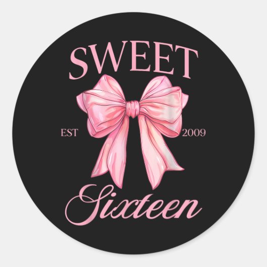 Sticker Rond Super Sweet 16e anniversaire fille coquette Bow 16 (Devant)