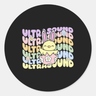 Sticker Rond Super Ultrasound Tech Bunny Poulets Fils de Pâques