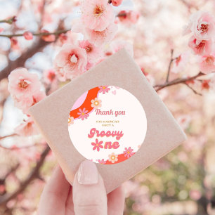 Sticker Rond Super un 1er anniversaire fête Boho Retro Daisy