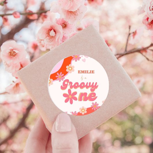 Sticker Rond Super un 1er anniversaire fête Boho Retro Daisy