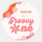 Sticker Rond Super un 1er anniversaire fête Boho Retro Daisy (Devant)