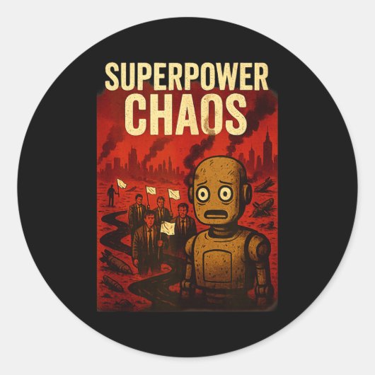Sticker Rond Super Wer Chaos Dystoan Satire War Consequences Gi (Devant)