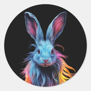 Sticker Rond Superbe Lapin Bleu en feu