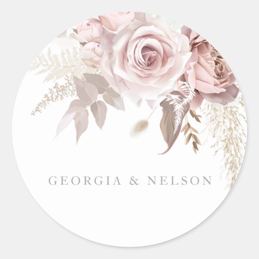 Sticker Rond Superbe Mariage floral Blush (Devant)