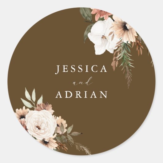 Sticker Rond Superbe Mariage Floral Boho (Devant)