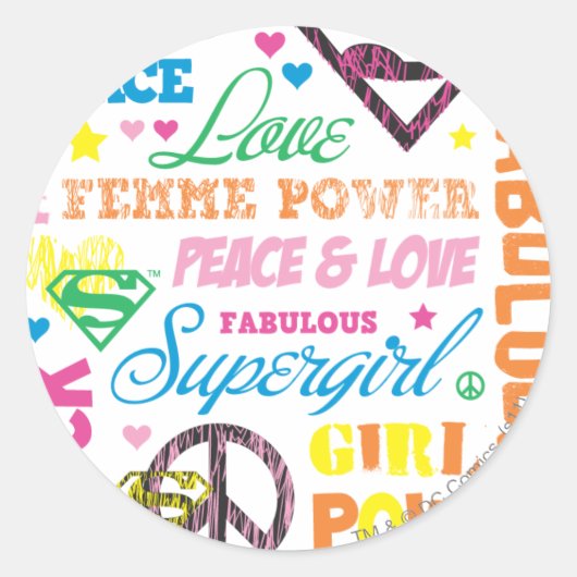 Sticker Rond Supergirl Colorful Texte Collage (Devant)