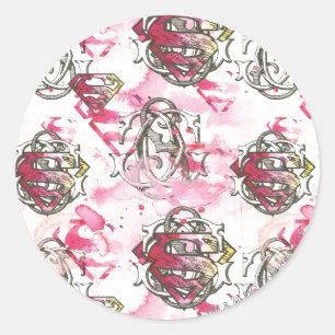 Sticker Rond Supergirl Motif d'encre rose