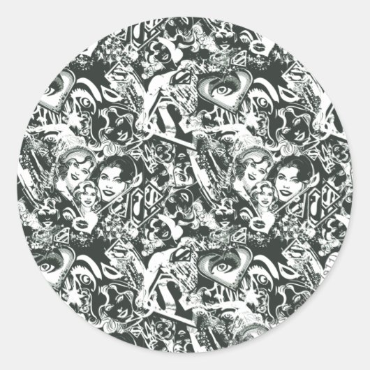 Sticker Rond Supergirl noir et blanc collage (Devant)