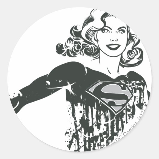 Sticker Rond Supergirl noir et blanc dessin 1 (Devant)