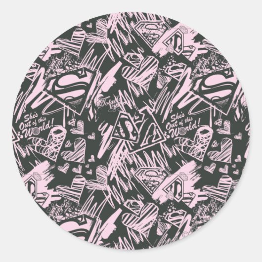Sticker Rond Supergirl Pink et Black Scribbles (Devant)