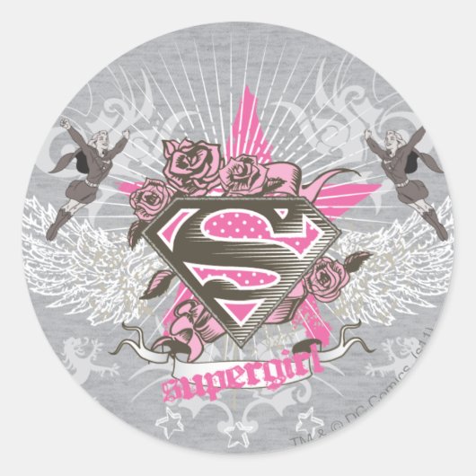 Sticker Rond Supergirl Star et Rose (Devant)