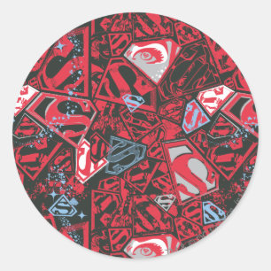 Sticker Rond Supergirl Stary Red Pattern