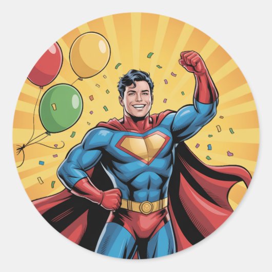 Sticker Rond Superhero Boys Birthday Party (Devant)