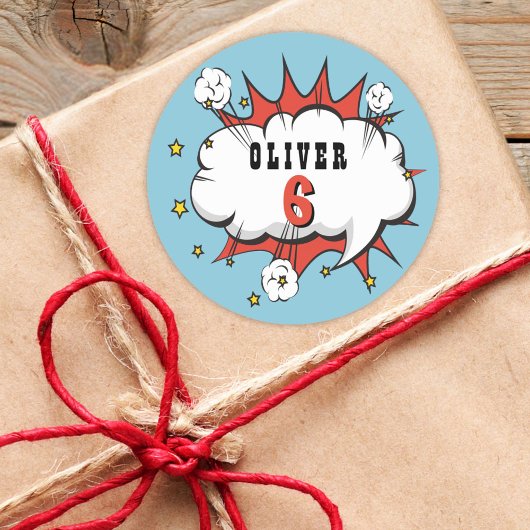 Sticker Rond Superhero Comic Speech Bubble Boy Anniversaire