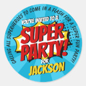 Sticker Rond Superhero Comic Style Garçon Anniversaire Bleu (Devant)
