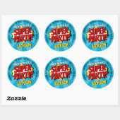 Sticker Rond Superhero Comic Style Garçon Anniversaire Bleu (Feuille)