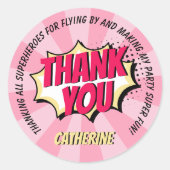 Sticker Rond Superhero Comic Style Girl Anniversaire Merci rose (Devant)