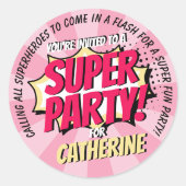 Sticker Rond Superhero Comic Style Girl Anniversaire rose (Devant)