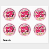 Sticker Rond Superhero Comic Style Girl Anniversaire rose (Feuille)