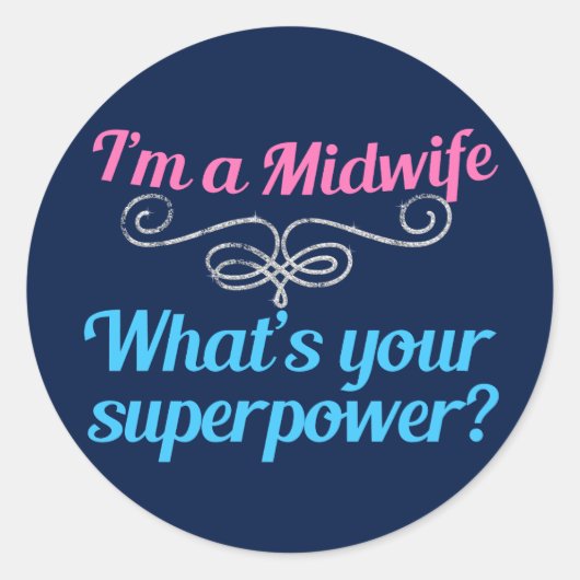 Sticker Rond Superhero de sage-femme drôle (Devant)