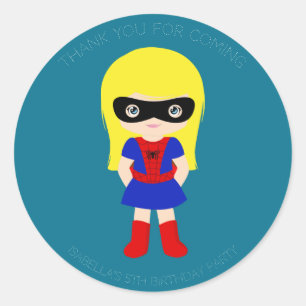 Sticker Rond Superhero Enfants Filles Anniversaire Party Bleu S