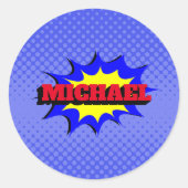 Sticker Rond Superhero Kids Comic Book Nom personnalisé (Devant)