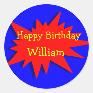 Sticker Rond Superhero Party Thème Rouge Bleu