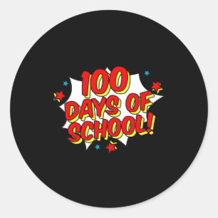 Sticker Rond Superhero Style Joyeux 100ème 100 Jours d'école
