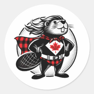 Sticker Rond Superhéros canadien du castor