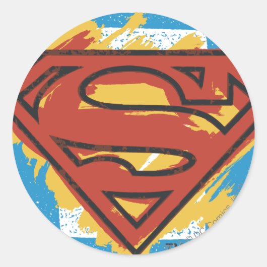 Sticker Rond Superman S-Shield | Logo Arrière - plan bleu peint (Devant)