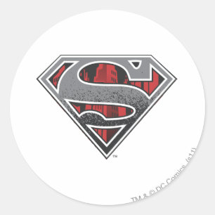 Sticker Rond Superman S-Shield  Logo de Grey and Red City