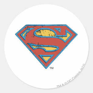 Sticker Rond Superman S-Shield  Logo de Grunge de plan bleu
