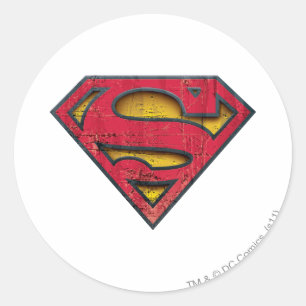 Sticker Rond Superman S-Shield Logo en détresse