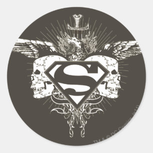 Sticker Rond Superman Stylisé   Logo des crânes foncés