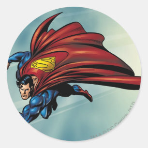 Sticker Rond Superman vole avec cape
