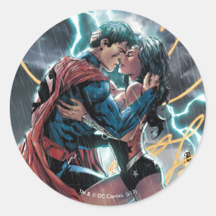 Sticker Rond Superman/Wonder Woman Comic Art promotionnel