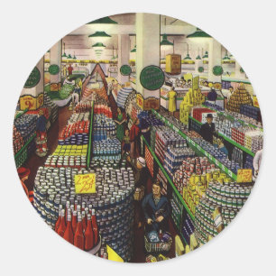 Sticker Rond Supermarché vintage pour les entreprises, nourritu