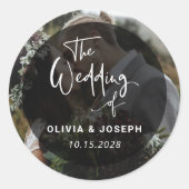 Sticker Rond Superposition moderne en noir et blanc | Mariage p (Devant)