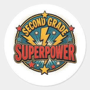Sticker Rond Superpuissance de deuxième année Rétro Bande dessi