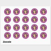Sticker Rond Superstar bowling moderne violet rose Nom Photo (Feuille)