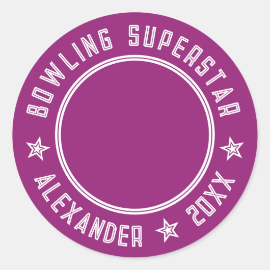 Sticker Rond Superstar bowling moderne violet rose Nom Photo (Devant)