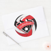 Sticker Rond Superstar de volley-ball rouge, blanc et noir (Enveloppe)