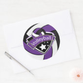 Sticker Rond Superstar de volley-ball violet, blanc et noir (Enveloppe)