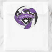 Sticker Rond Superstar de volley-ball violet, blanc et noir (Sac)