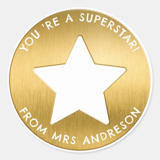 Sticker Rond Superstar d'or personnalisée Prix de l'enseignant (Devant)