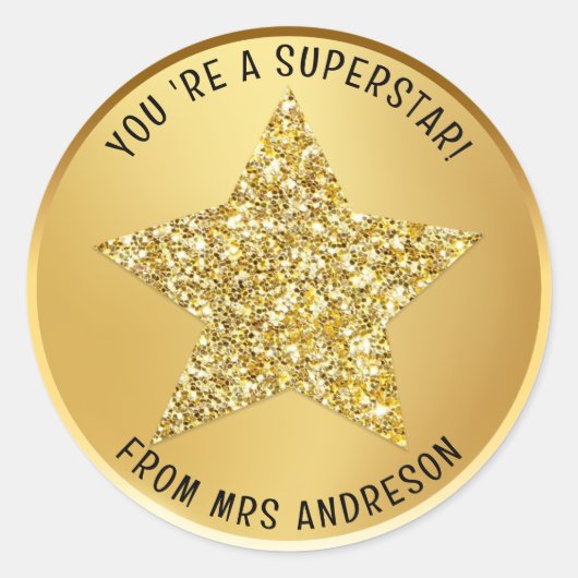 Sticker Rond Superstar personnalisée Prix de l'enseignant (Devant)