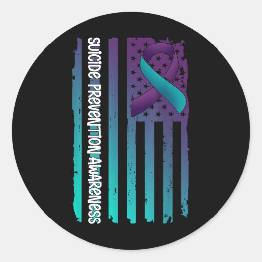 Sticker Rond Support American Flag Ribbon Suicide Awareness For (Devant)